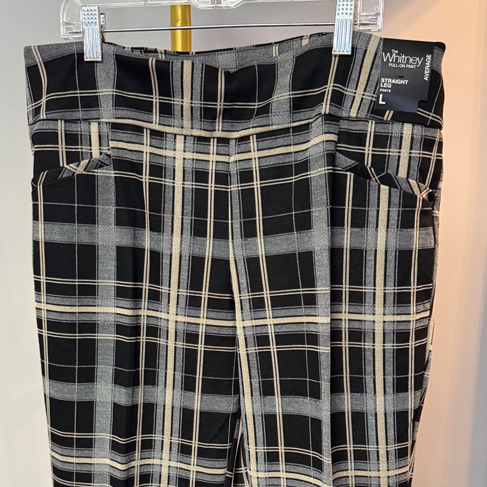 New York & Company pull on Plaid checkered high waist trousers Pants NEW L - Picture 5 of 15